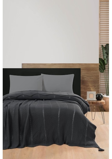 Sophıstıc Çift Kişilik Akrilik Örgü Battaniye Gri