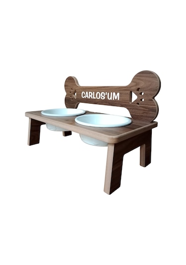 Realwood Özel İsimli Seramik Kaplı Orta Büyük Irk Köpek Mama Su Kabı 2 L