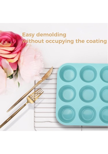 Ximistore9 3 Adet Silikon Muffin Kalıbı 12'li, Kaymaz, Normal Boyut - Muffin, Tart, Ekmek Yapımı İçin Mavi - Pembe - Gri