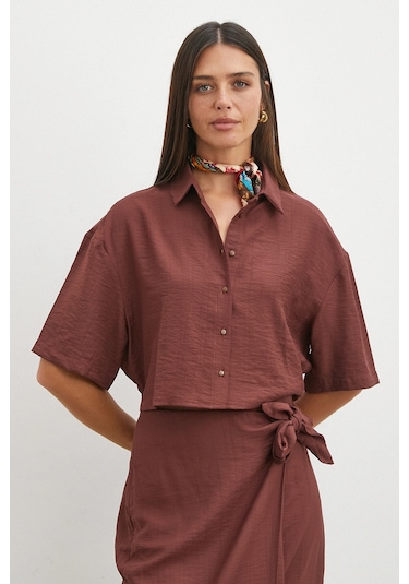 Uterpe Mocha Tie Dye Cropped Shirt Kahverengi