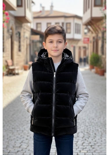 Pina Kids Erkek Çocuk Kapüşonlu Şişme Yelek Siyah