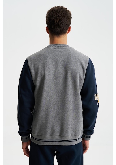 Arma Erkek Pamuklu Regular Fit Dik Yaka Baskılı Cepli Kolej Mont Sweatshirt 001