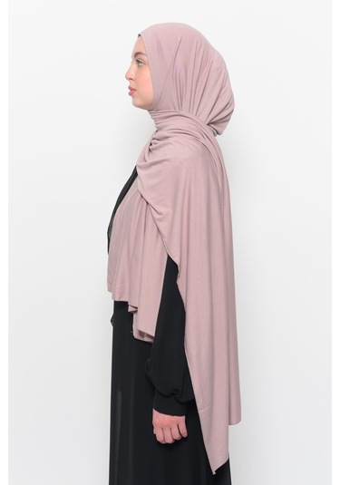 Hazır Pratik Geçmeli Lüks Düz Penye Şal Çapraz Hizalı Pudra