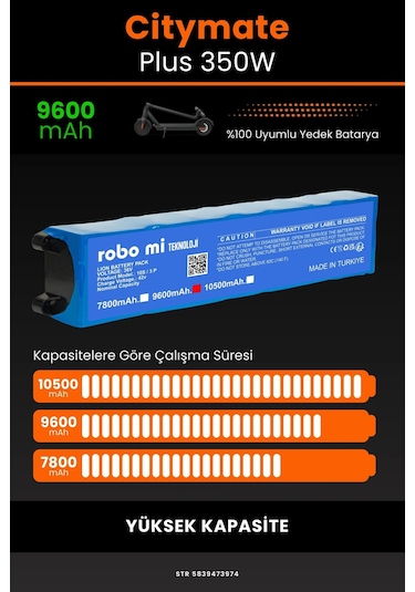 Citymate Plus 350w / 36v 9600mAh Elektrikli Scooter Bataryası