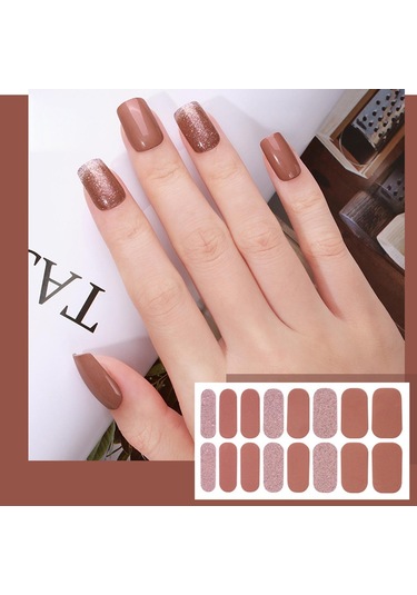 Suntek Tırnak Törpüsü + Yapıştırma Oje Çıkartmaları Kahverengi 16'lı