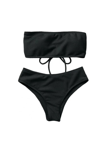 Takım Kadın Mayo Yumuşak Yastıklı Sütyen Takım Bikini Seti - Siyah