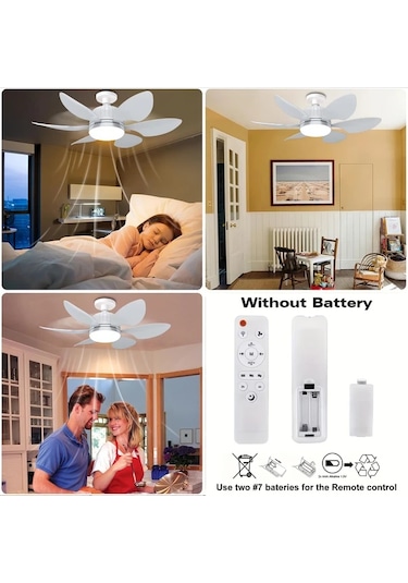 Xuweiwei 46cm 6 Bıçaklı Akıllı Tavan Vantilatörü Beşli Beyaz Paket Vantilatör E26 E27 Soket Led Işık Uzaktan Kumanda Ayarlanabilir Hız 3500k 6000k