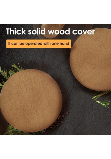 Fosenze Akasya Ahşap Baharat Depolama Kavanozu, Manyetik Döner Kapak Ve Kaşık İle Tuz-biber Veya Baharat Saklama Kutusu Ahşap Rengi