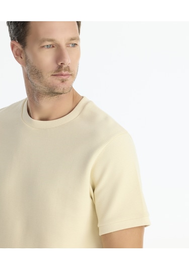 Yargıcı Regular Bisiklet Yaka Kısa Kol T-shirt 25kets9003x 017 Bej