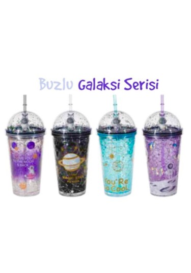 Putı Pıpetlı Bardak 450ml Buzlu Galaxy 4 Renk