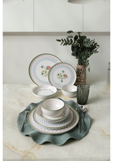 Keramika Rose Line Yemek Takımı 24 Parça 6 Kişilik 22909-10-11 Çok Renkli