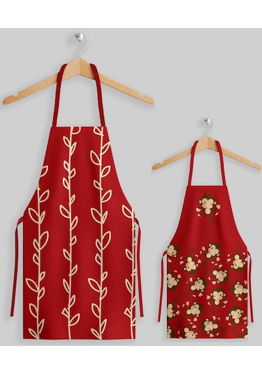 Ays Home Maymun Anne Çocuk Leke Tutmaz Mutfak Önlüğü 5 - 9 Yaş Kırmızı