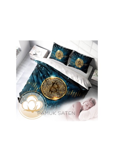 Monohome Bitcoin 3D Pamuk Saten Çift Kişilik Nevresim Takımı Çok Renkli