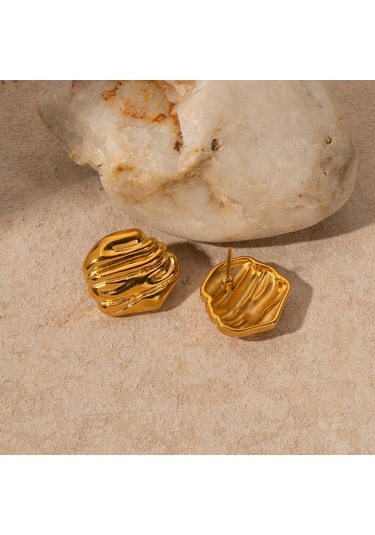 İns İnternet Ünlü Şık Takı Titanyum Çelik Çekiç Deseni 18 Ayar Altın Paslanmaz Çelik Kaya Dokusu Küpeler Şık Küpeler Diğer