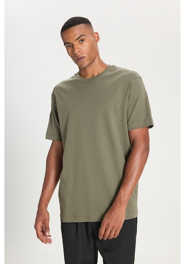 AC&Co / Altınyıldız Classics Erkek Hakı %100 Pamuk Modern Fit Normal Kesim Bisiklet Yaka Tişört Haki