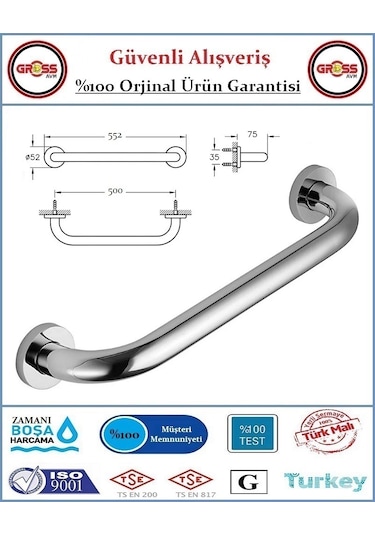 Engelli Tutunma Barı - Bedensel Engelli Küvet Tutunma Barı - 50cm