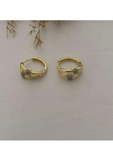 Xuping 14 Ayar Renginde Zirkon Taşlı Halka Model Küpe Altın