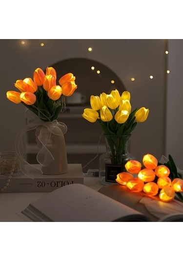 Fastbuy Pil Güçlü Lale Işık Ampulleri Beyaz Pembe 10 Adet Canlı Sarı Turuncu Ev Dekorasyon Hediye Sepeti Çiçek Tasarımı Beyaz - Pembe