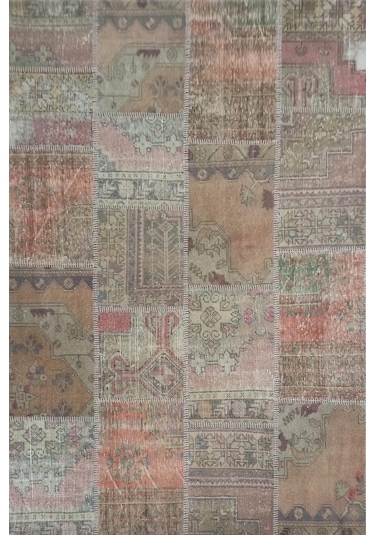 Çam Halı Pw13296 Gül Kurusu El Dokuma Patchwork Yün Halı - 170x240