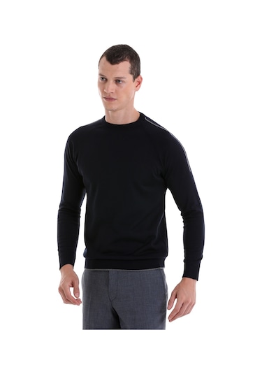 Hatemoğlu Lacivert Regular Fit Jakarlı Bisiklet Yaka Yünlü Triko Kazak Lacivert