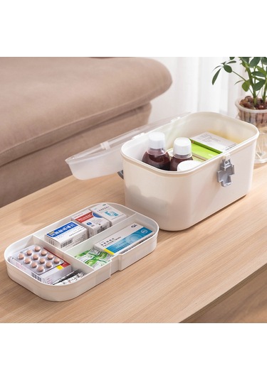 Yuntech01 Büyük Boy Ev İçi Tıbbi Sandık - Çeşitli İlaçları Sınıflandırarak Saklama, Taşınabilir Sağlık Kutusu Mavi