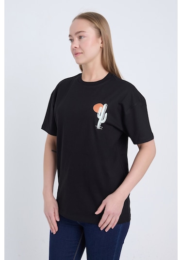 Velvoria Unisex Oversize Siyah Cactus T-shirt