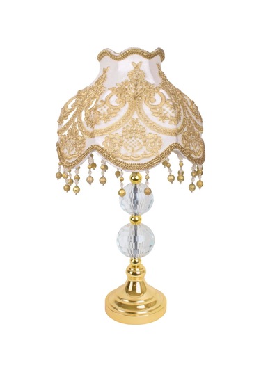 Ekru Kadife Fransız Dantel Kaplama Gold Kristal Ayak Klasik Abaju Diğer