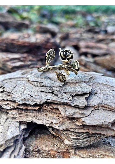 Ikili Gül Işlemeli Antik Eskitme Ayarlanabilir Kadın Yüzük Euy9 Sarı