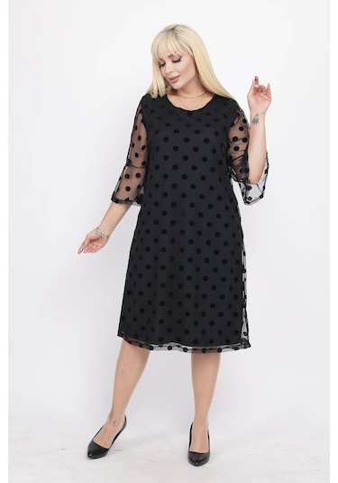 İspanyol Kol Büyük Beden Abiye Elbise 41B-2210 Siyah