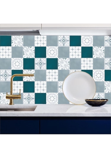 Tezgah Arası Mutfak Kendinden Yapışkanlı Folyo Kaplama Modern Fayans Desen Petrol 60cmx100cm