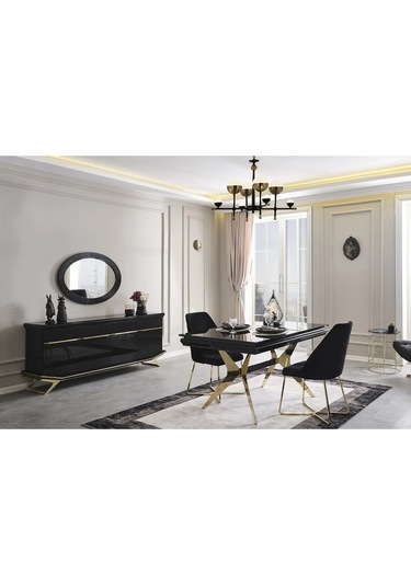 Maserati Yemek Odası Takımı Yemek Masası + 4 Adet Sandalye Siyah