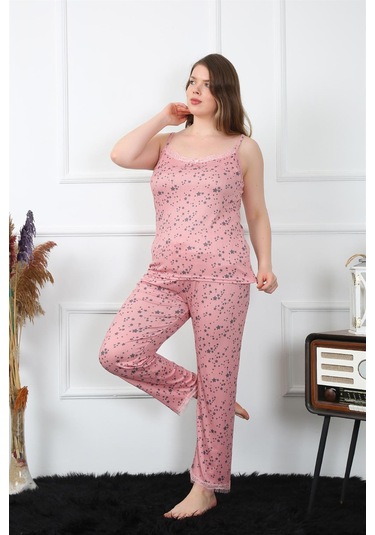 Akbeniz Kadın Büyük Beden Somon İp Askılı Pijama Takım 202198 - 10 - 11 Çok Renkli