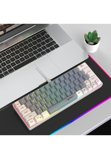 Hxsj V400 Kablosuz Renk Eşleştirme Rgb Arka Işık Membran Klavye 63 Tuş Anahtar, Kablolu Uzunluk: 1.7m Beige + Grey 2-renk