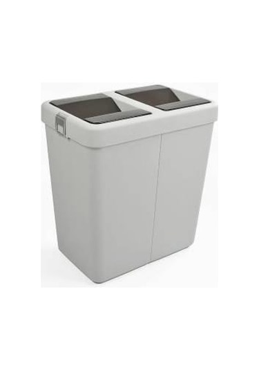 Motek Hassas Kapaklı Çift Gözlü Geri Dönüşüm Çöp Kovası Siyah 80 L Siyah