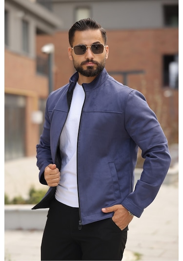Basic Baharlık Süet Ceket - Sade Ve Şık Stil Lacivert Süet