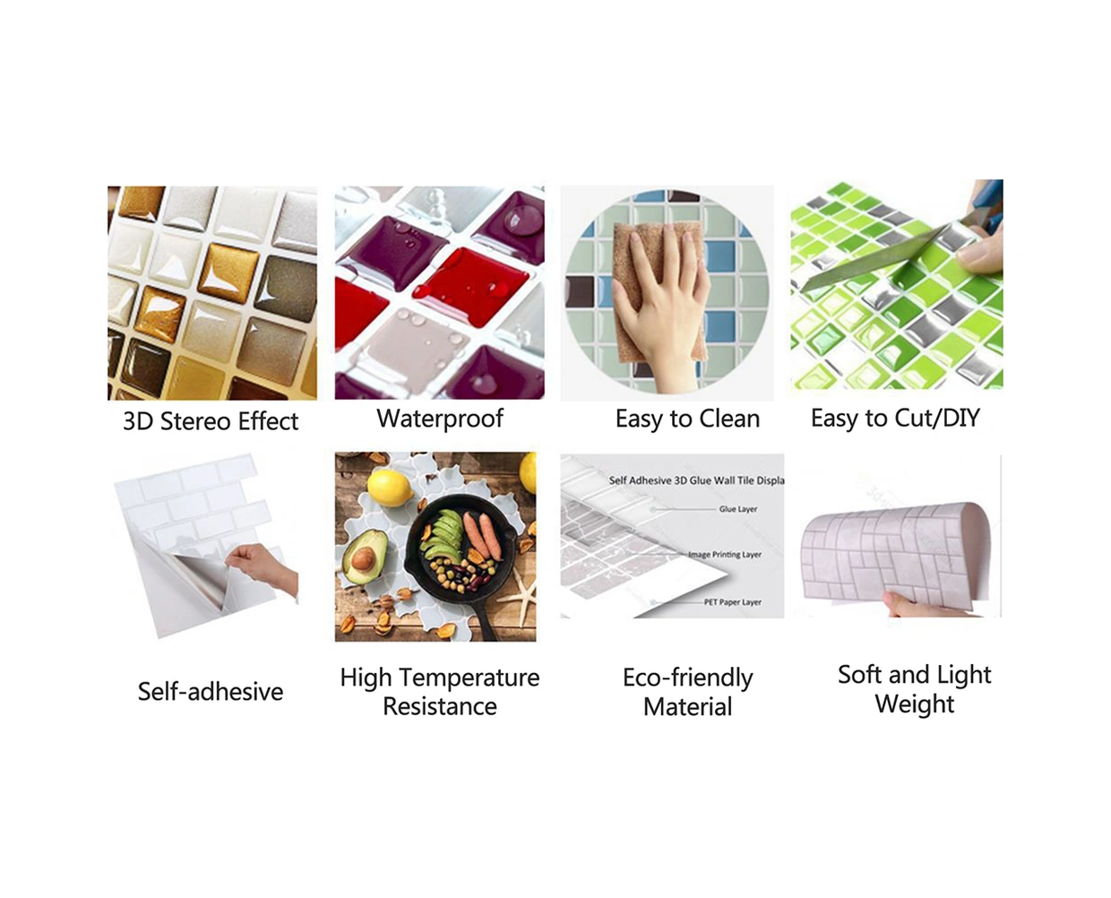 Youmex Küçük Kare Mermer Desenli Pet+pu Duvar Sticker - Su Geçirmez, Lekesiz, Mutfak/banyo Dekorasyonu - Kuzey Avrupa Tarzı Lacivert Kristal Desenli 3d Zemin Kaplama Çok Renkli