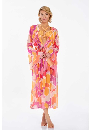 Mayo Üzerine Tek Kimono Pareo Ann 6122 Turuncu Turuncu