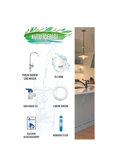 13 Aşamalı 12Lt Mavi Kapalı Şeffaf Kasa Pompasız Su Arıtma Cihazı