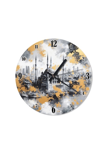 Deniz Kıyısında Bir Cami Baskılı Duvar Saati Çok Renkli
