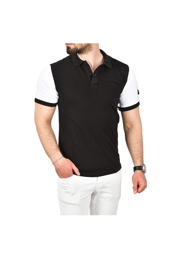 Deepsea Erkek Siyah Dar Kesim Pamuklu Polo Yaka Tişört Slim Fit Nefes Alan Kıvrılmaz Polo Yaka Tişört 2503022 Siyah