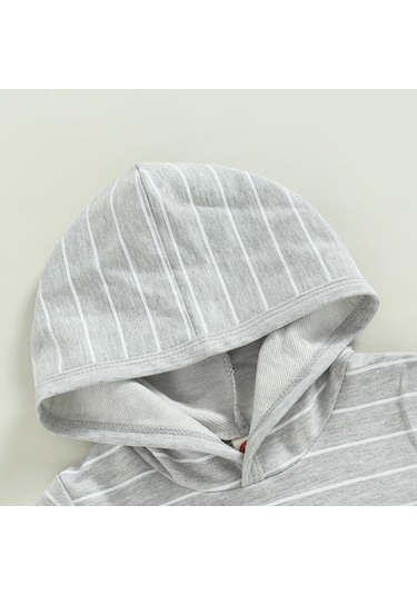 Haki Erkek Bebek Yaz Kıyafetleri Çizgili Kısa Kollu Kapşonlu Kazak Ve Günlük Elastik Büzgülü Şort Takım 0 - 6 Ay Haki