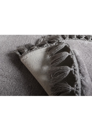 My Evilla Modern Dekoratif Kaymaz Taban Rabbit Oval Örgü Saçaklı 001