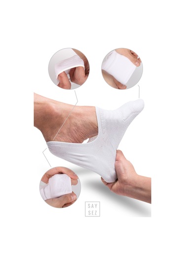 Bambu Kadın Babet Beyaz Çorap Dikişsiz Kaydırmaz Silikonlu 6'lı Beyaz