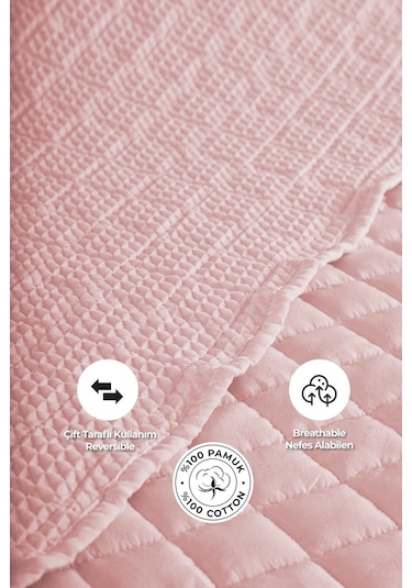 Evlen Home Joy Pamuklu Yatak Örtüsü Seti Çift Kişilik 3 Parça Elyaf Dolgulu Yumuşak Günlük Yıkanabilir Pudra