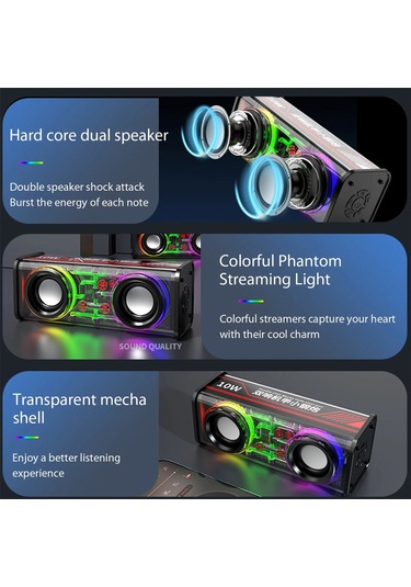 Singree Şeffaf Rgb Işık V8 Bluetooth Hoparlör - Çift Ses Mekanizması, Tws Ve Tf Kart Desteği