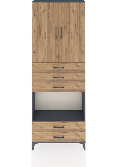 Arges Dolap 4 Raflı 5 Çekmeceli 2 Kapaklı 88x30x243 Antrasit-çam Antrasit