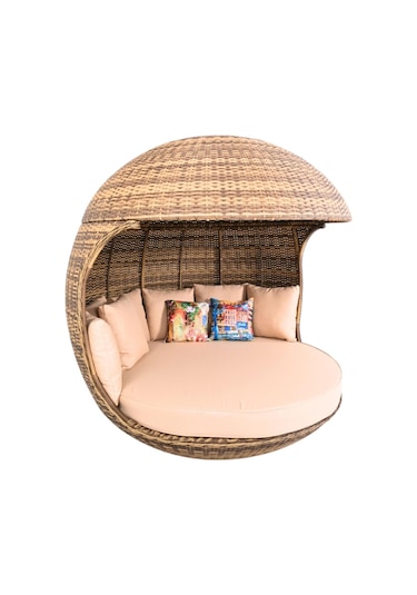 World Daybed 200 Cm Rattan Bahçe Kral Yatağı Açık Kahverengi