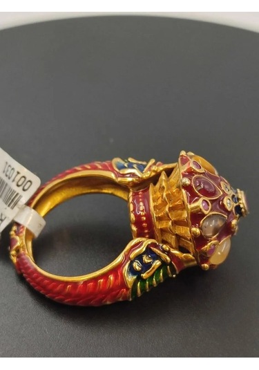 925 Ayar Gümüş Mine İşlem Yüzük 254 Kırmızı