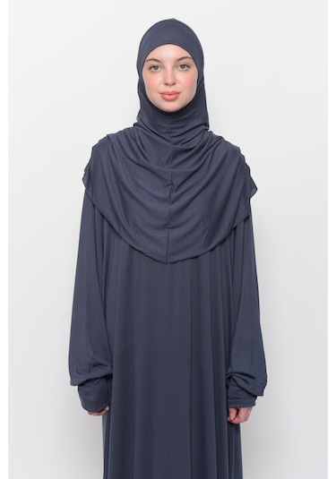Pratik Tek Parça Pamuklu Yarasa Kollu Tak Çıkar Başörtülü Tesettür Namaz Elbisesi Füme Çok Renkli