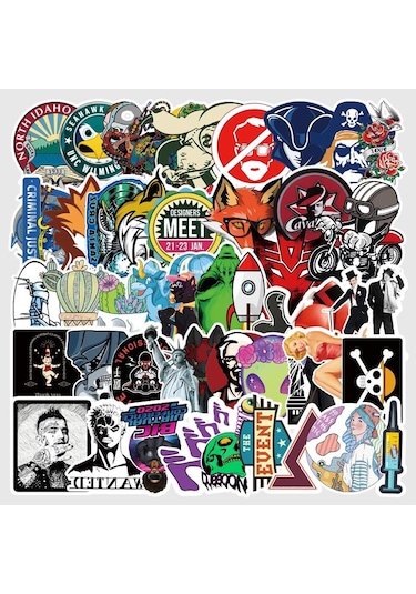 Cajuart 50 Adet Tekrarsız Karışık Retro Pvc Sticker 011